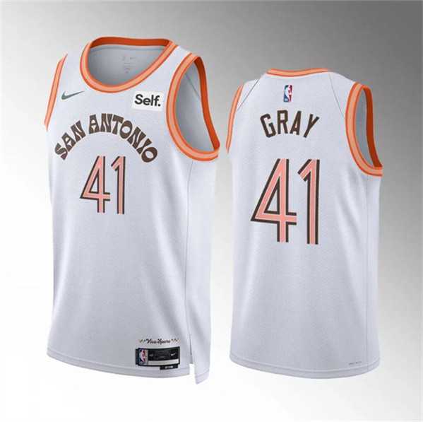 Men%27s San Antonio Spurs #41 Raiquan Gray White 2023-24 City Edition Stitched Basketball Jersey Dzhi